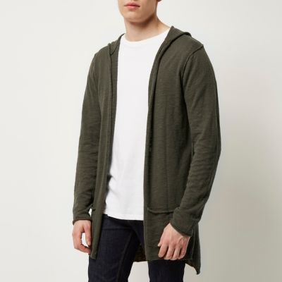 Khaki lightweight hooded cardigan
